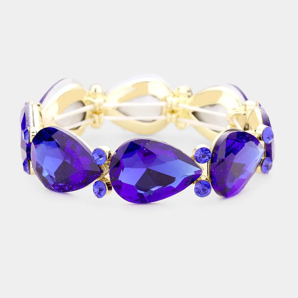 Sapphire Crystal Teardrop Stretch Pageant Bracelet  | Prom Bracelet | 432254