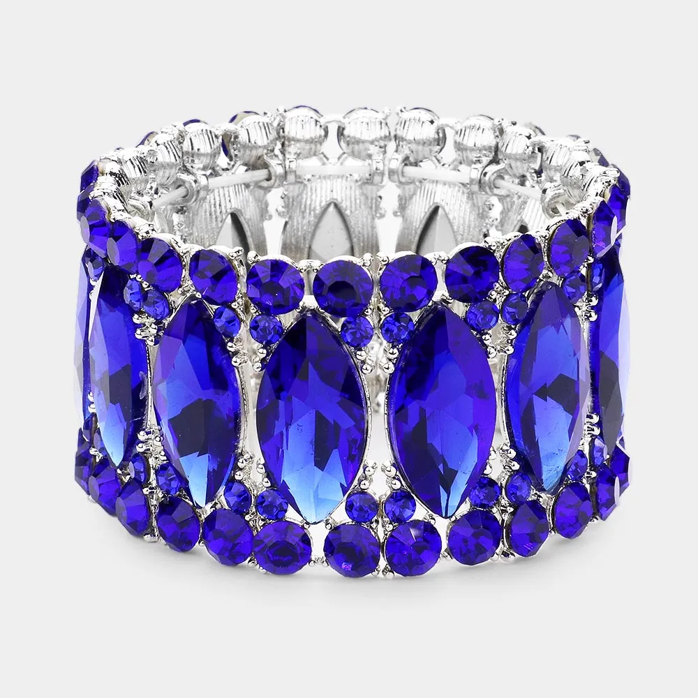 Sapphire Large Marquise Stoned Stretch Pageant Bracelet  | Prom Jewelry | 506899