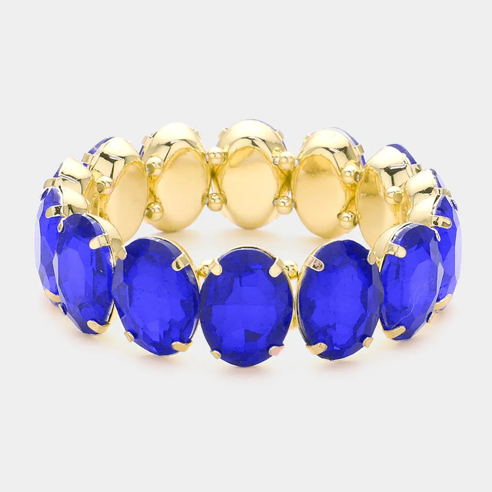 Sapphire Oval Stone Stretch Pageant Bracelet | Prom Jewelry | 598423