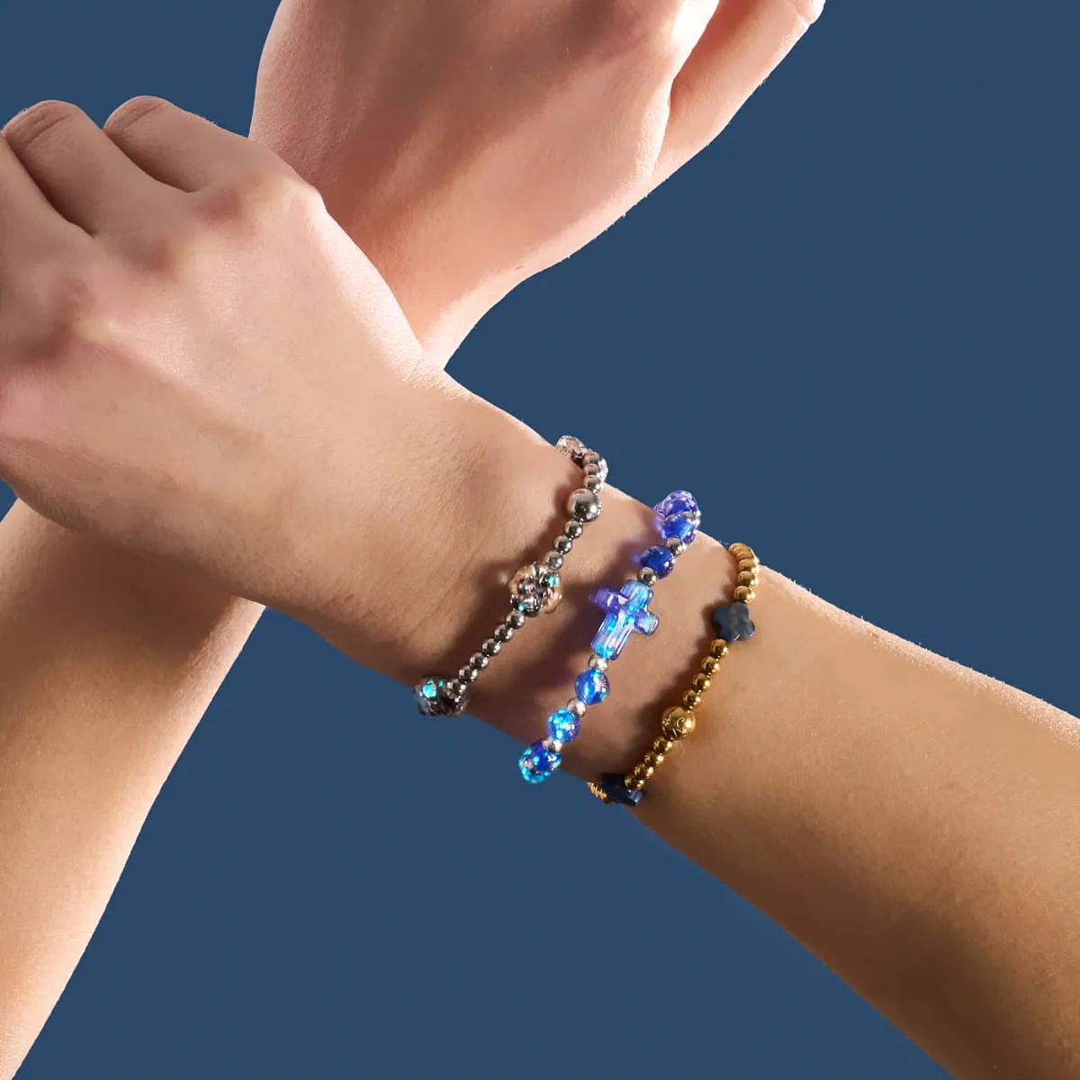 Sapphire | Silver | Firefly Glass Cross Bracelet