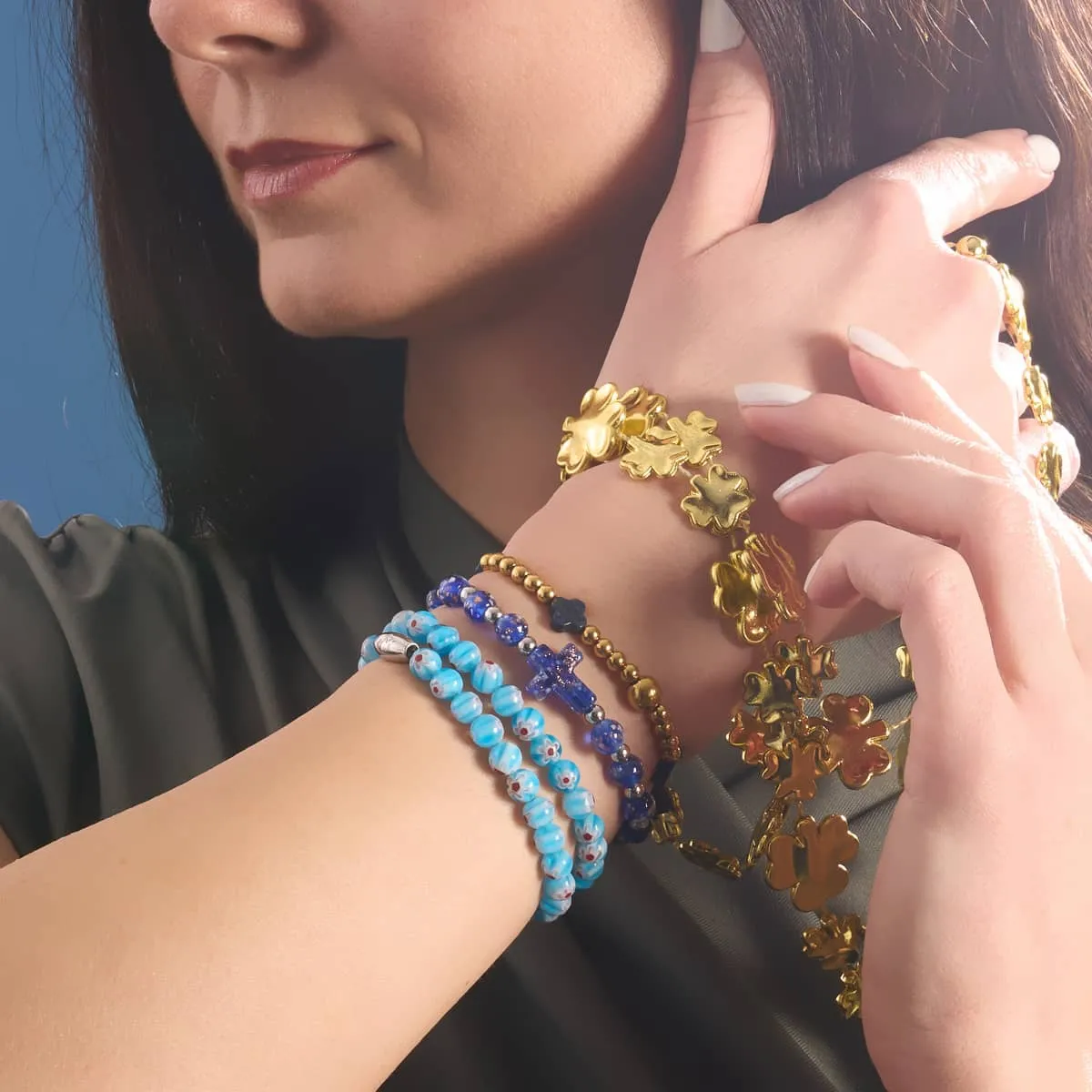 Sapphire | Silver | Firefly Glass Cross Bracelet