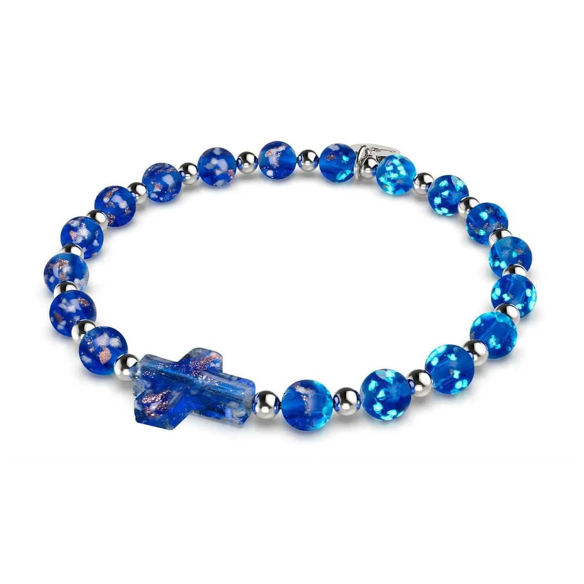 Sapphire | Silver | Firefly Glass Cross Bracelet
