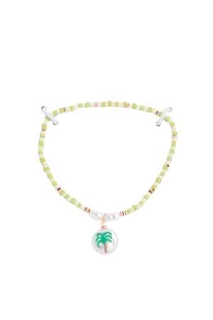 Seed Beads with Pearl Palm Charm Bracelet Green - Pack of 6