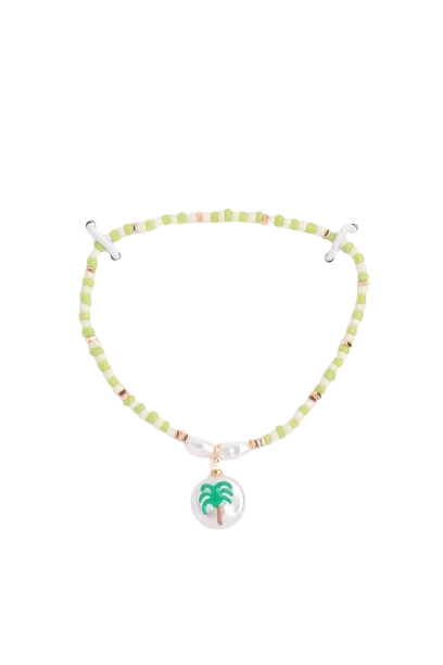 Seed Beads with Pearl Palm Charm Bracelet Green - Pack of 6
