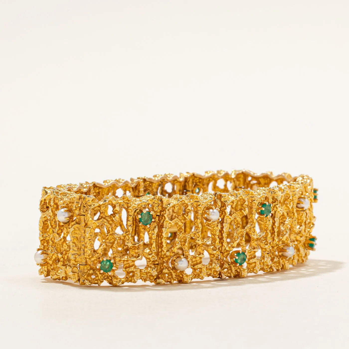 Seed Pearl & Emerald Bracelet | 1.65ctw, 1.00ctw | 7" |