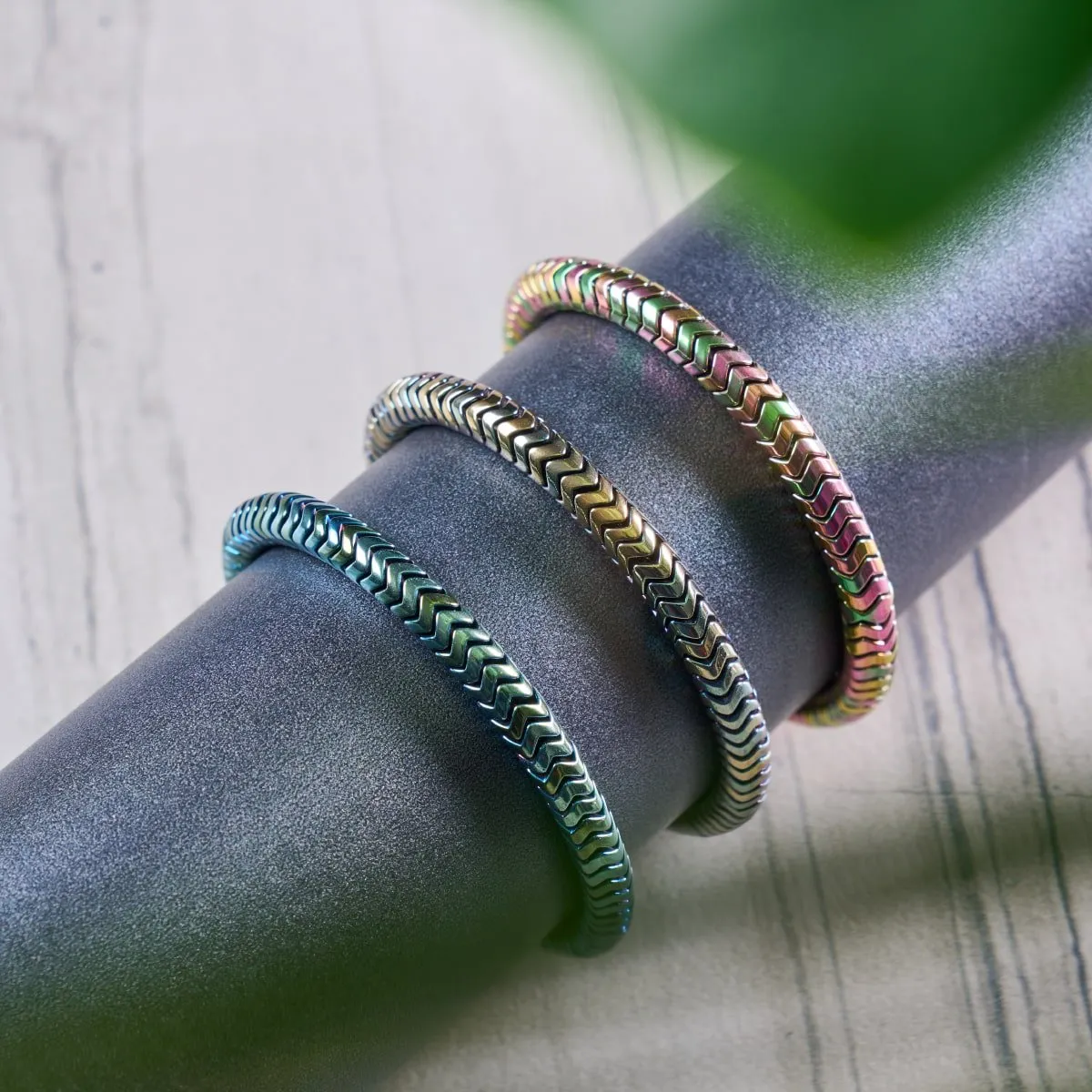 Serpentine | Emerald Hematite x Silver | Double Wave Bracelet