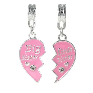 Set of 2 Pcs " Big Sister & Little Sister " Dangle Charms Bead for Snake Chain Charm Bracelet