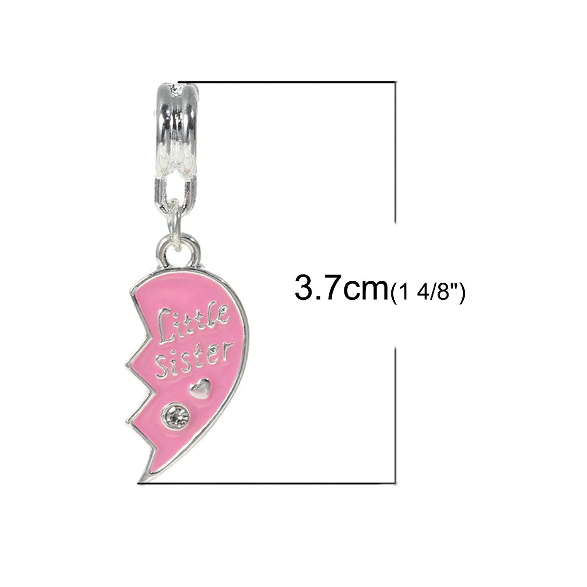 Set of 2 Pcs " Big Sister & Little Sister " Dangle Charms Bead for Snake Chain Charm Bracelet