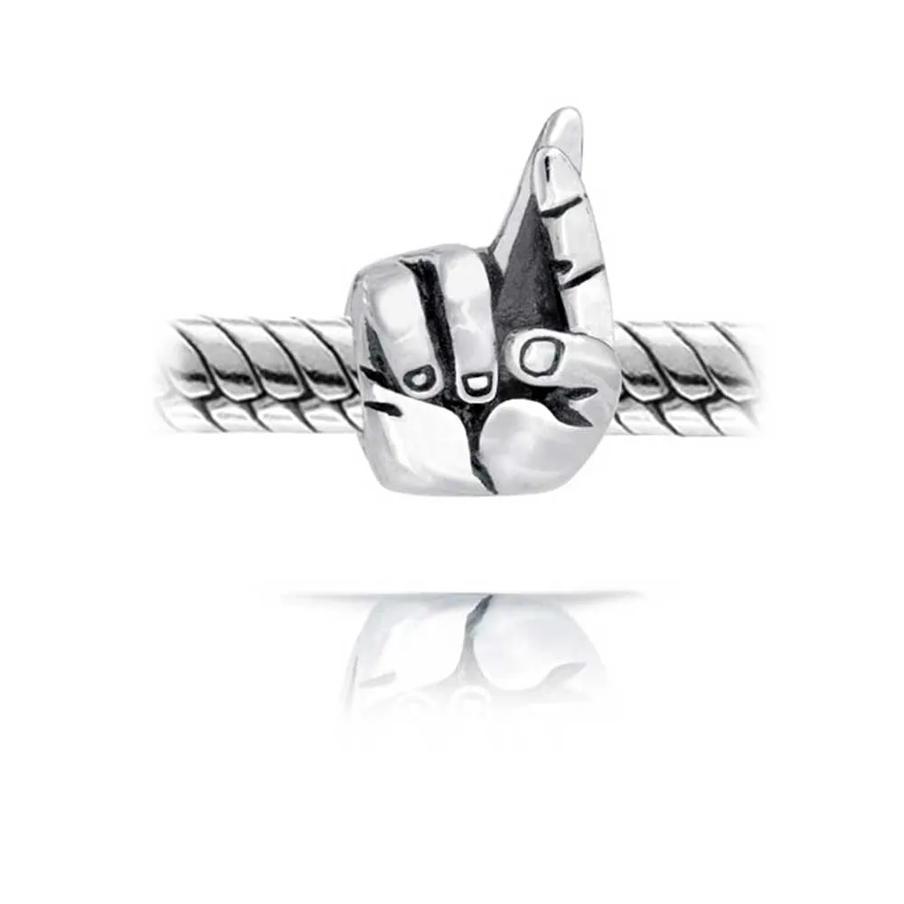 Set of 2 Peace & Good Luck Hand Sign Fingers Crossed Charm Bead Sterling Silver