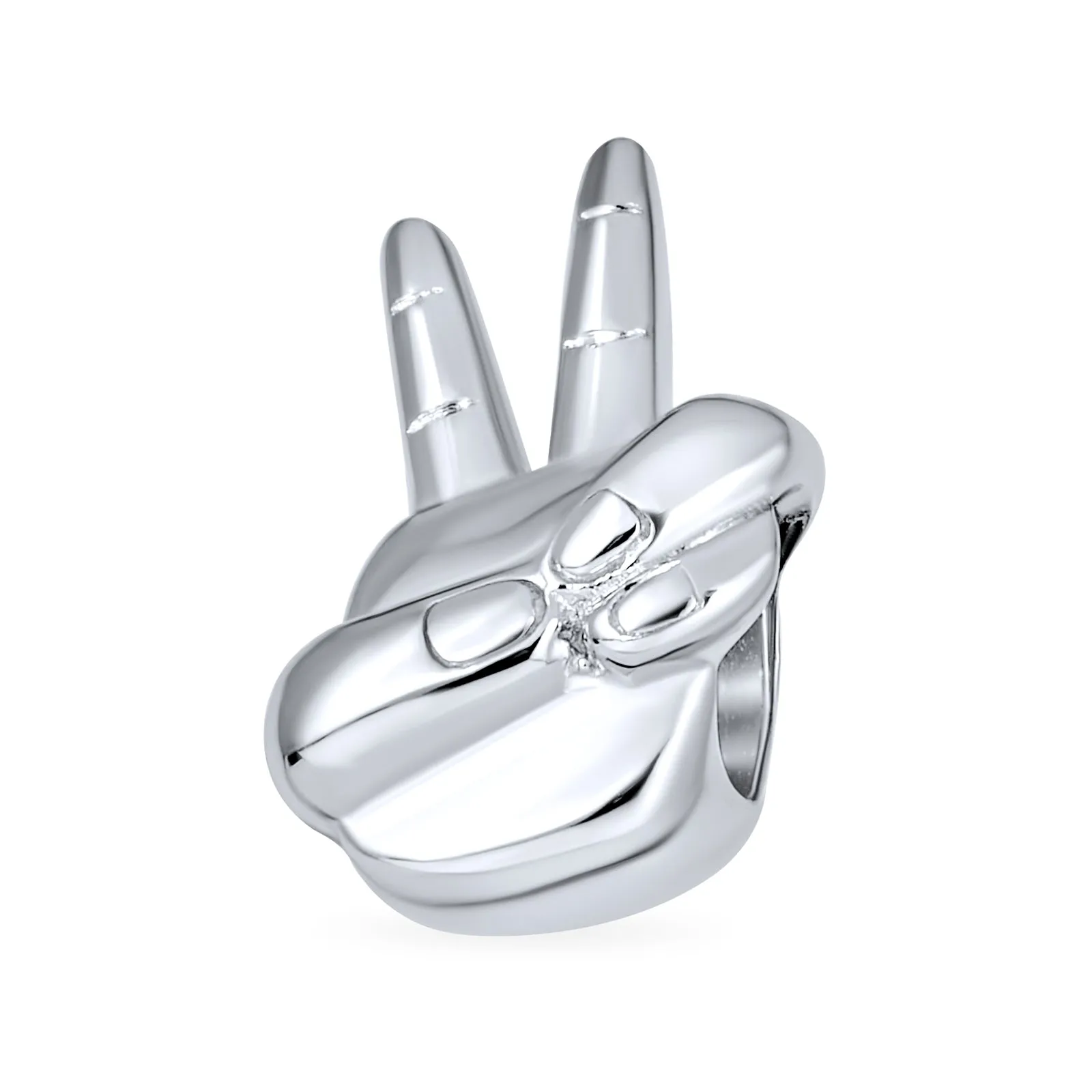 Set of 2 Peace & Good Luck Hand Sign Fingers Crossed Charm Bead Sterling Silver
