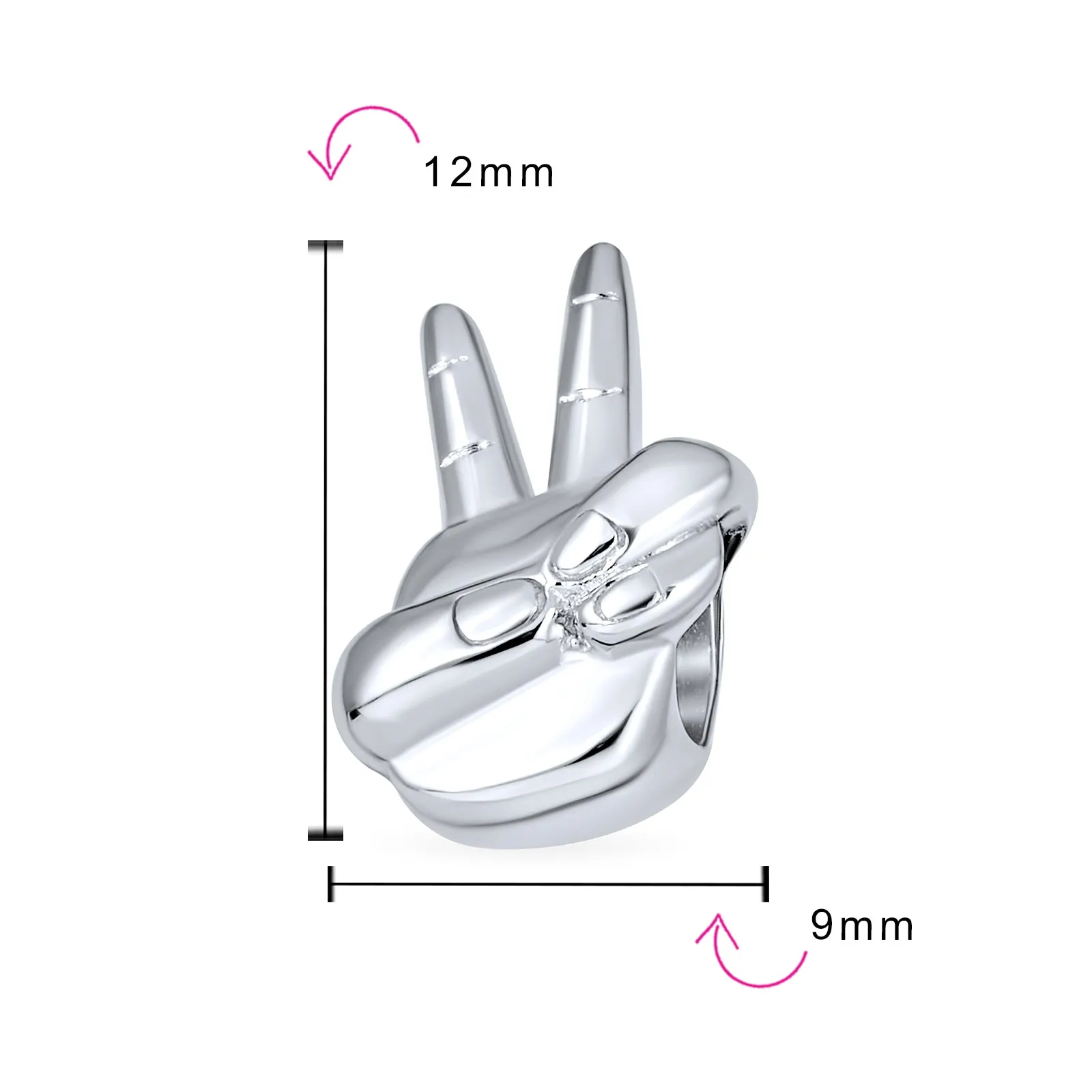 Set of 2 Peace & Good Luck Hand Sign Fingers Crossed Charm Bead Sterling Silver