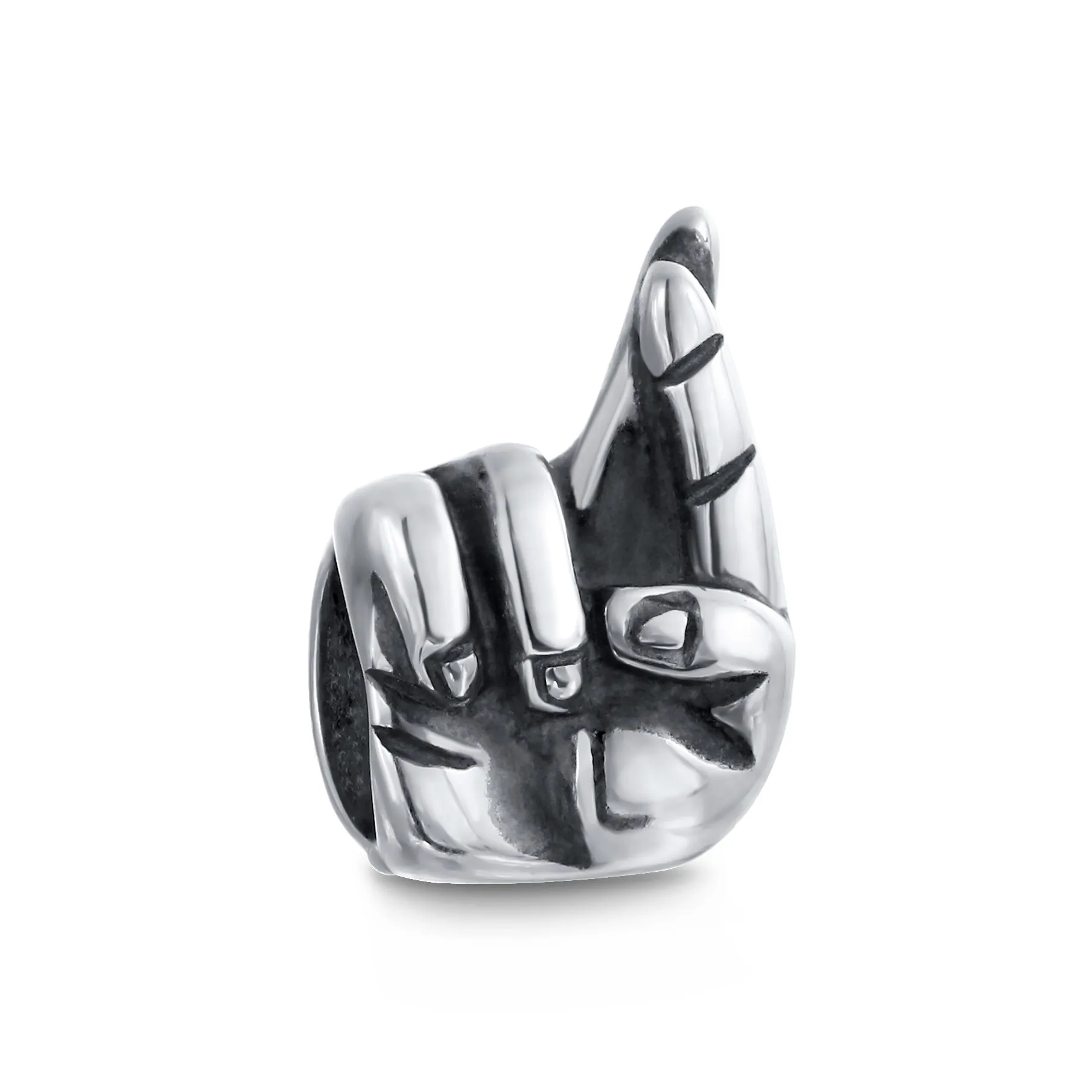 Set of 2 Peace & Good Luck Hand Sign Fingers Crossed Charm Bead Sterling Silver