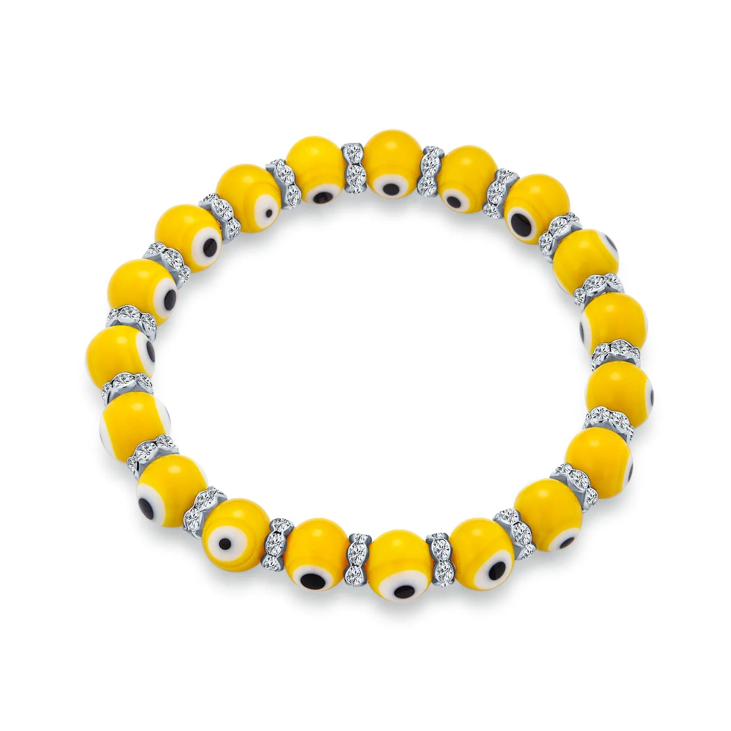 Set of 2 Turkish Glass Bead Evil Eye Stretch Bracelet with Crystal Spacers