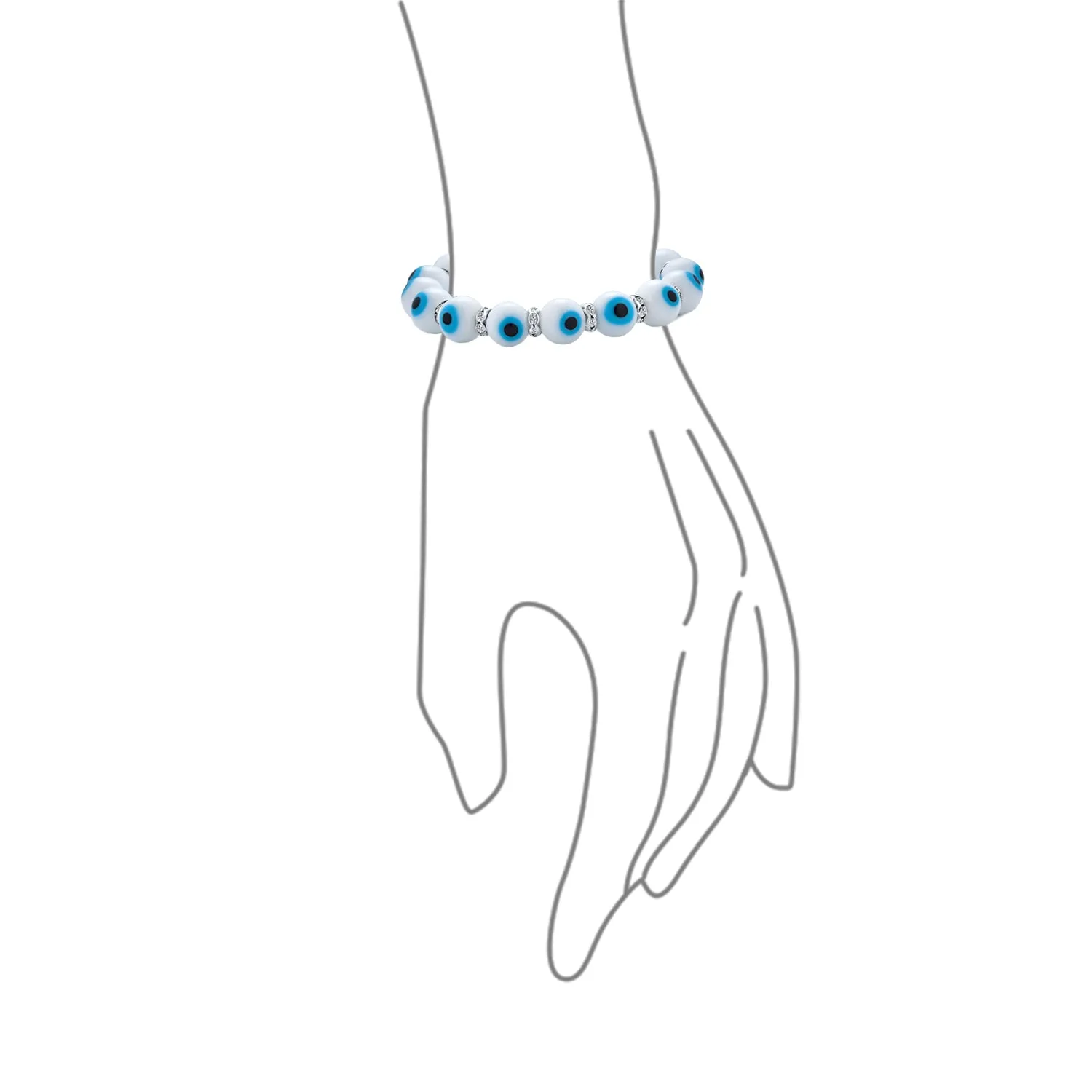 Set of 2 Turkish Glass Bead Evil Eye Stretch Bracelet with Crystal Spacers