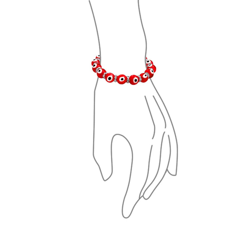 Set of 2 Turkish Glass Bead Evil Eye Stretch Bracelet with Crystal Spacers