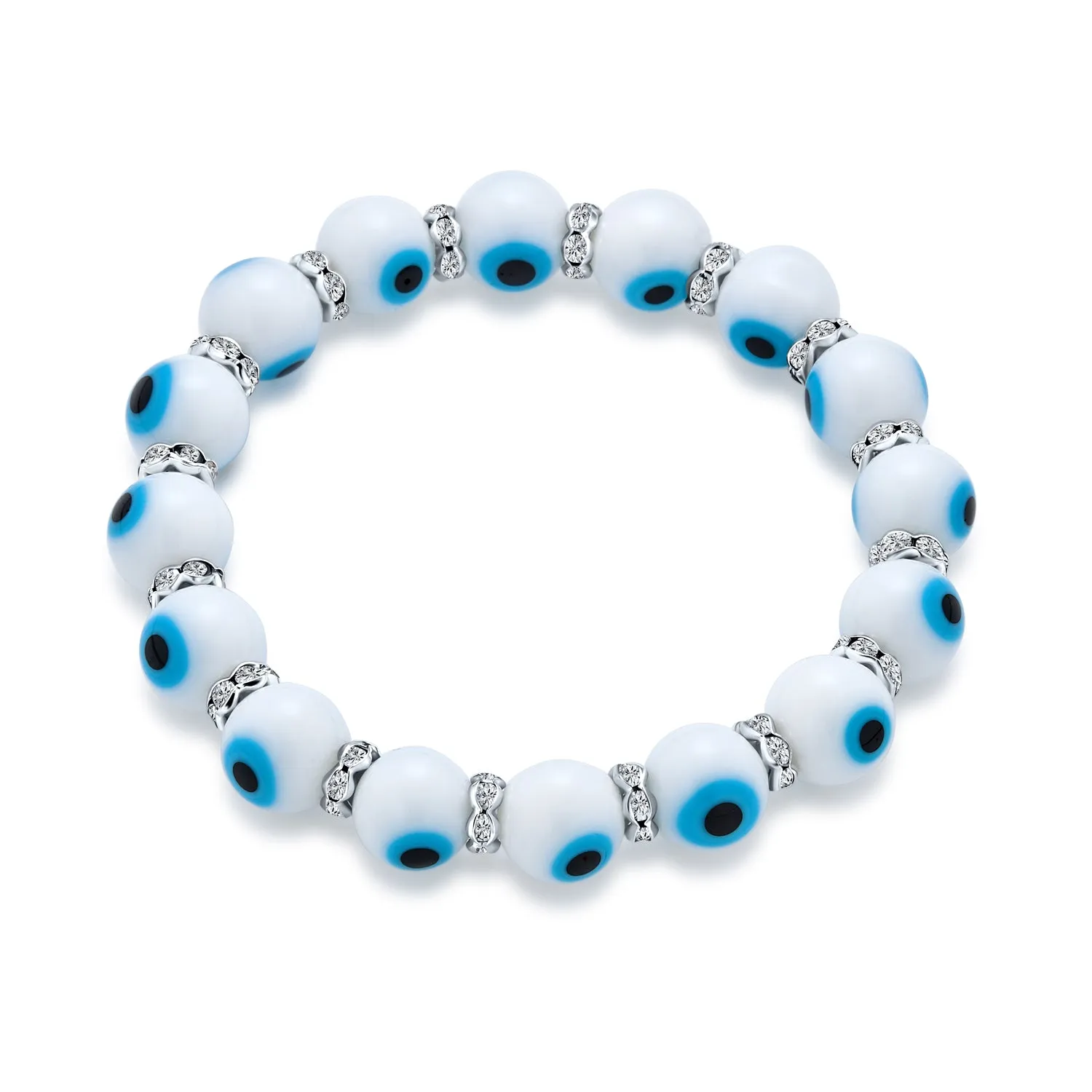 Set of 2 Turkish Glass Bead Evil Eye Stretch Bracelet with Crystal Spacers