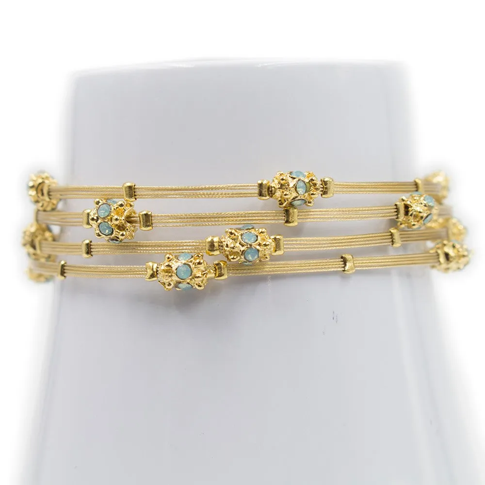 Shades of Opal Turquoise Crystal Floral Gold Bracelet - Set of 4