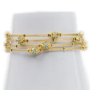 Shades of Opal Turquoise Crystal Floral Gold Bracelet - Set of 4