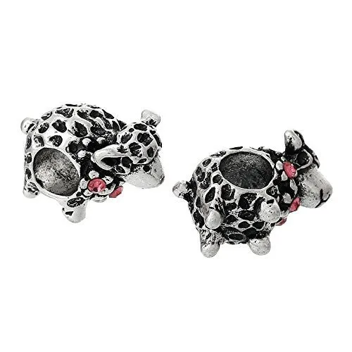 Sheep Animal W/ Pink  Crystal Charm Bead