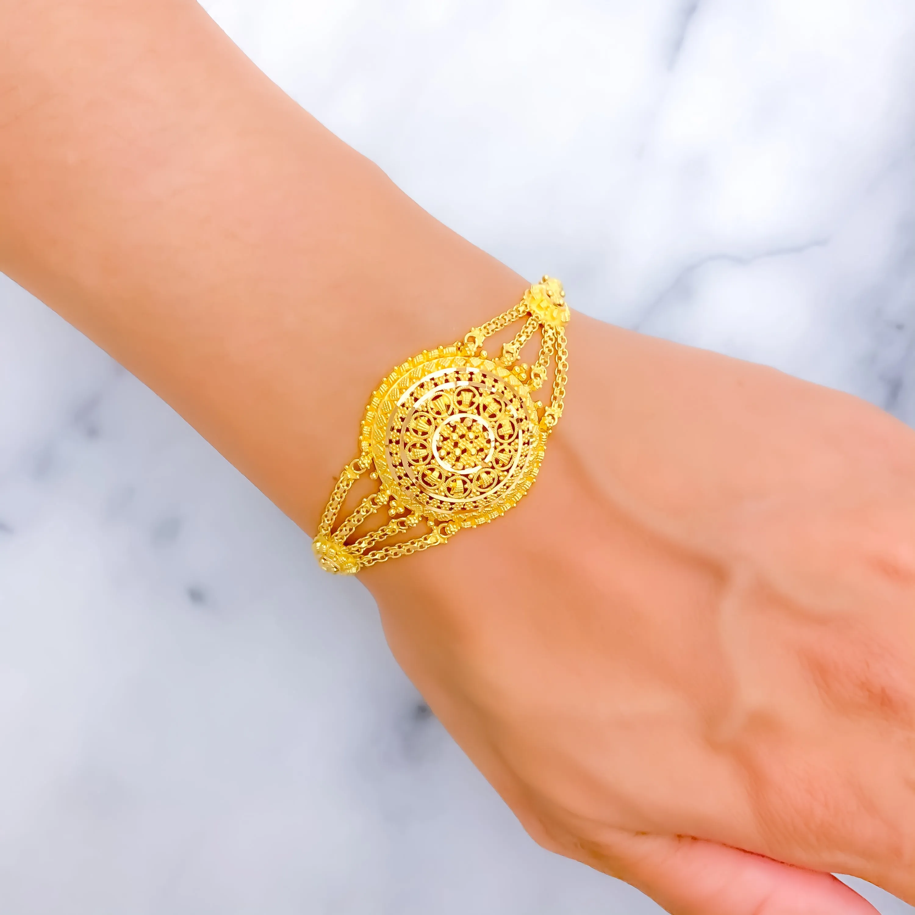 Shiny Accented 22k Gold Semi-Statement Bracelet