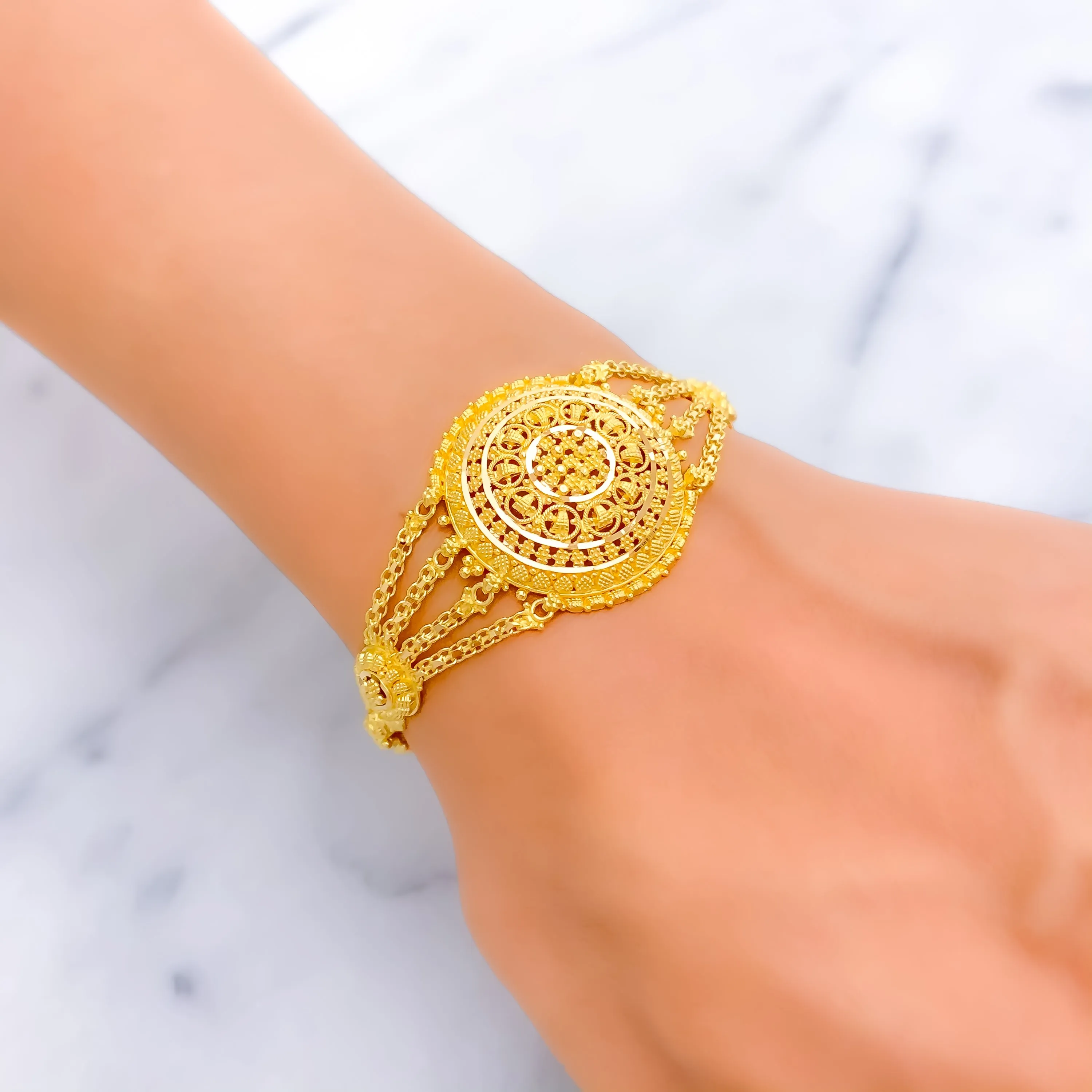 Shiny Accented 22k Gold Semi-Statement Bracelet