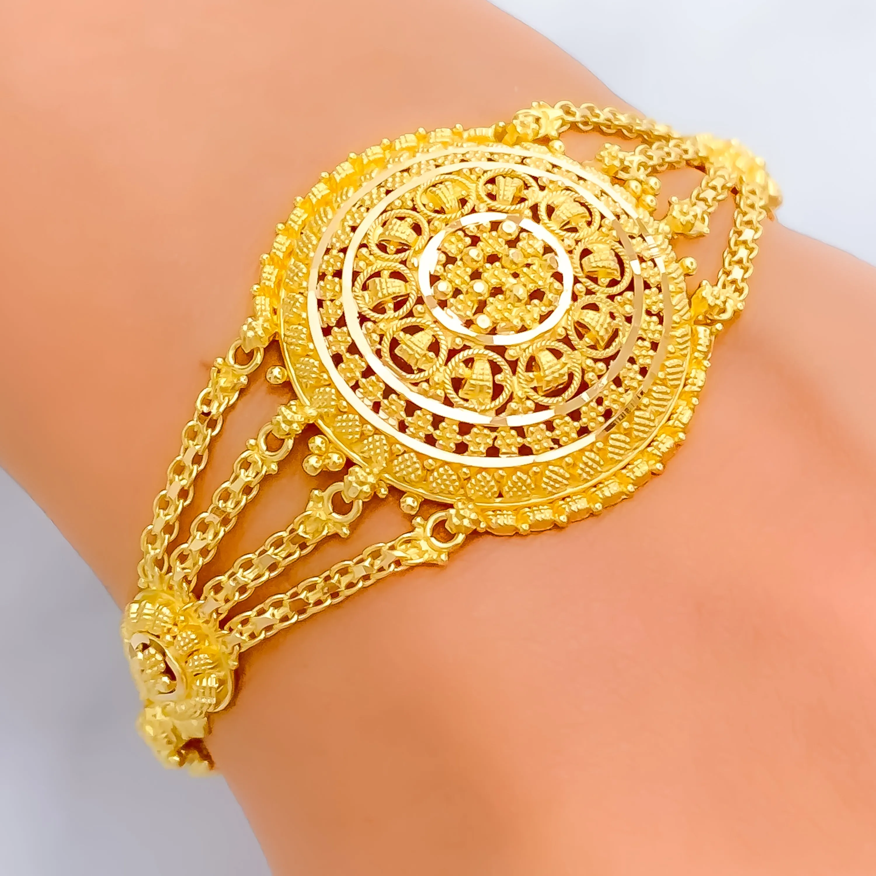 Shiny Accented 22k Gold Semi-Statement Bracelet