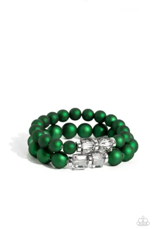 Shopaholic Showdown - Green - Shimmery Bead Paparazzi Stretchy Bracelet