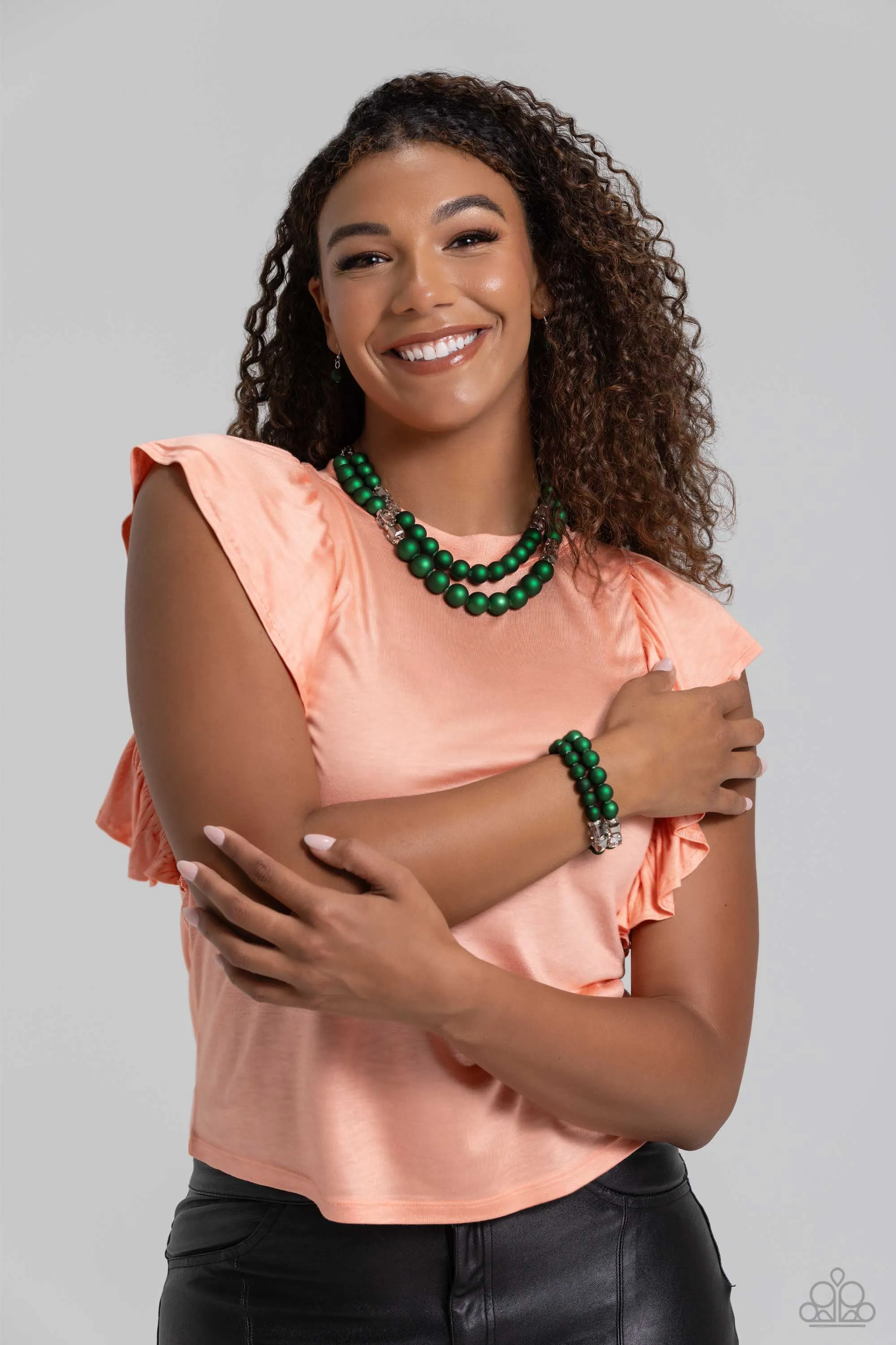 Shopaholic Showdown - Green - Shimmery Bead Paparazzi Stretchy Bracelet