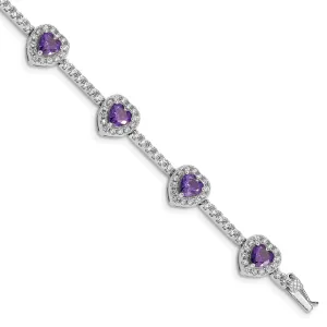 Silver Amethyst and Clear C.Z Heart Bracelet