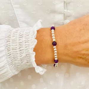 Silver Bead and Amethyst Gemstone Bracelet