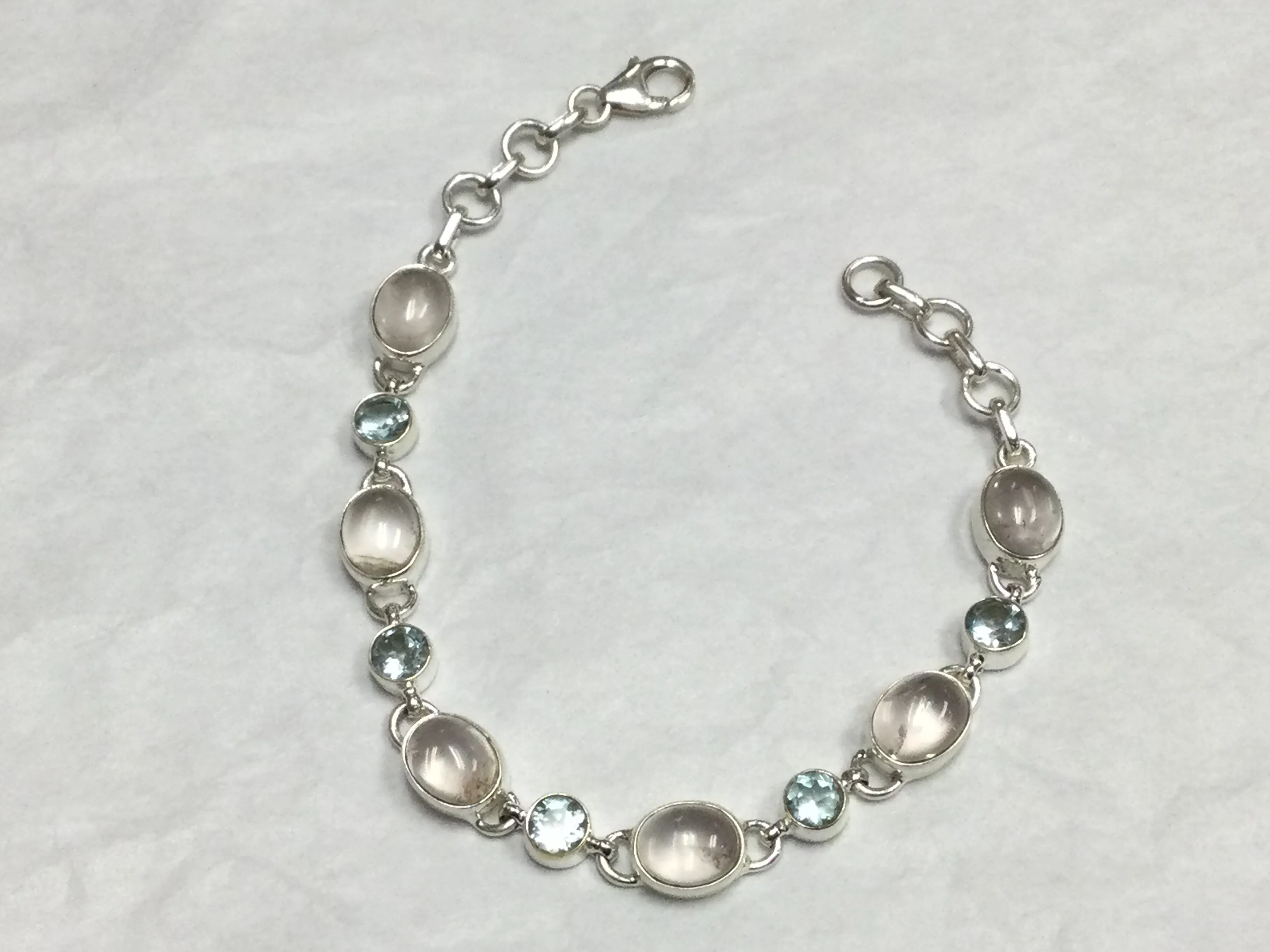Silver Bracelet w/ Rose Quartz   Topaz