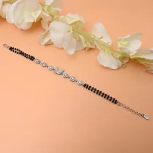 Silver Bracelet with Butterfly Bud and White Stones – Mangalsutra Design