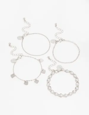 Silver Diamante & Pearl Mixed Bracelets 4-Pack