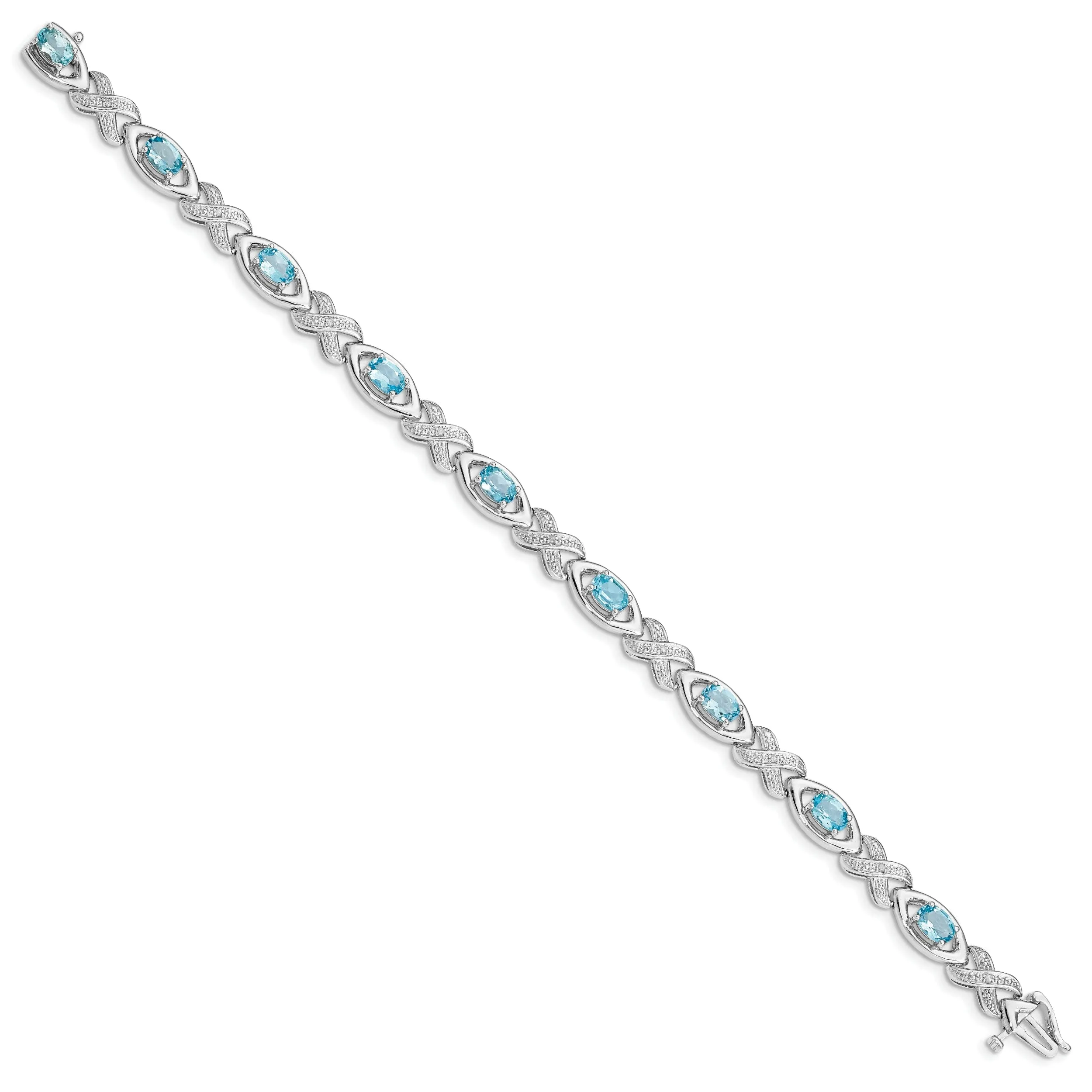 Silver Diamond Blue Topaz Gemstone Bracelet