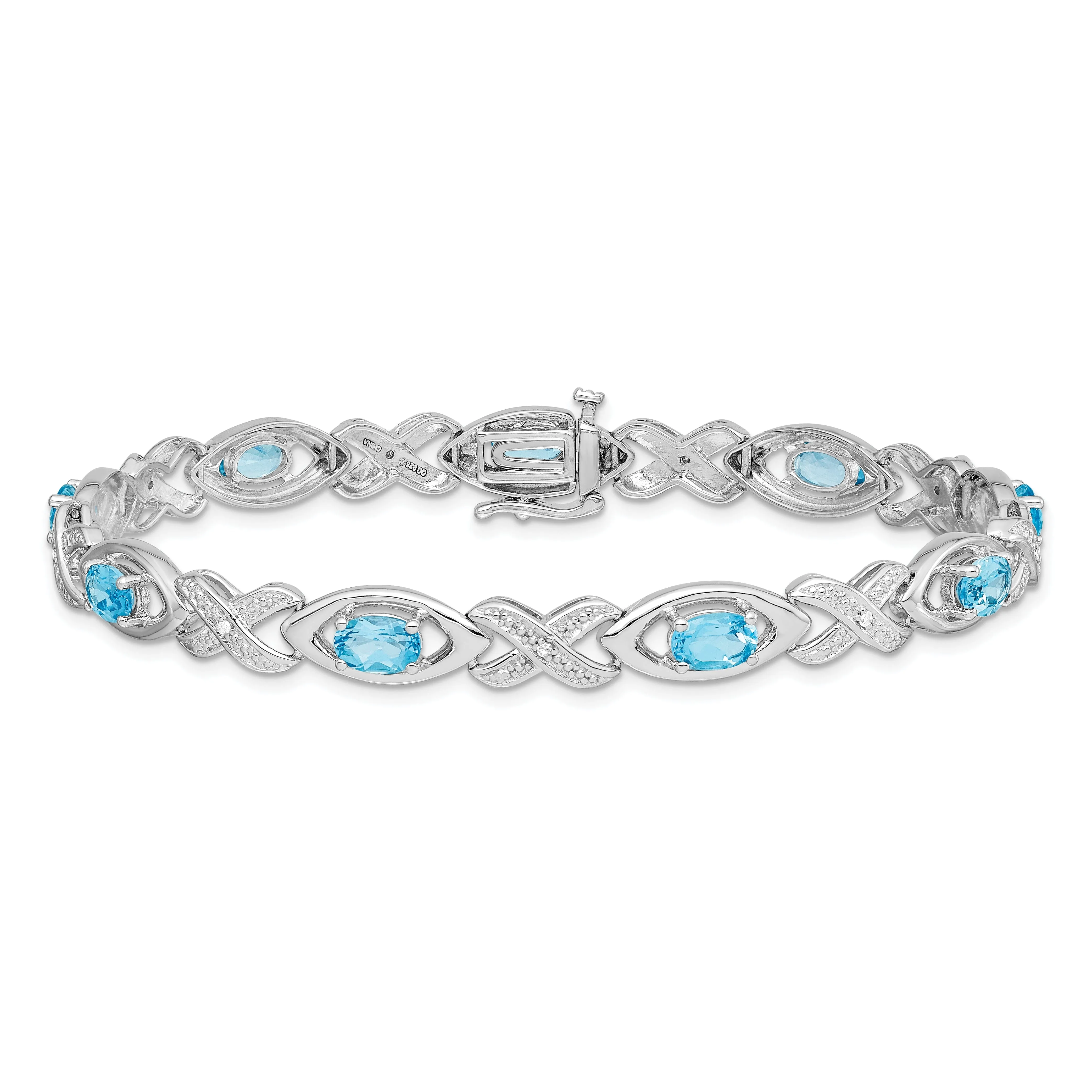 Silver Diamond Blue Topaz Gemstone Bracelet