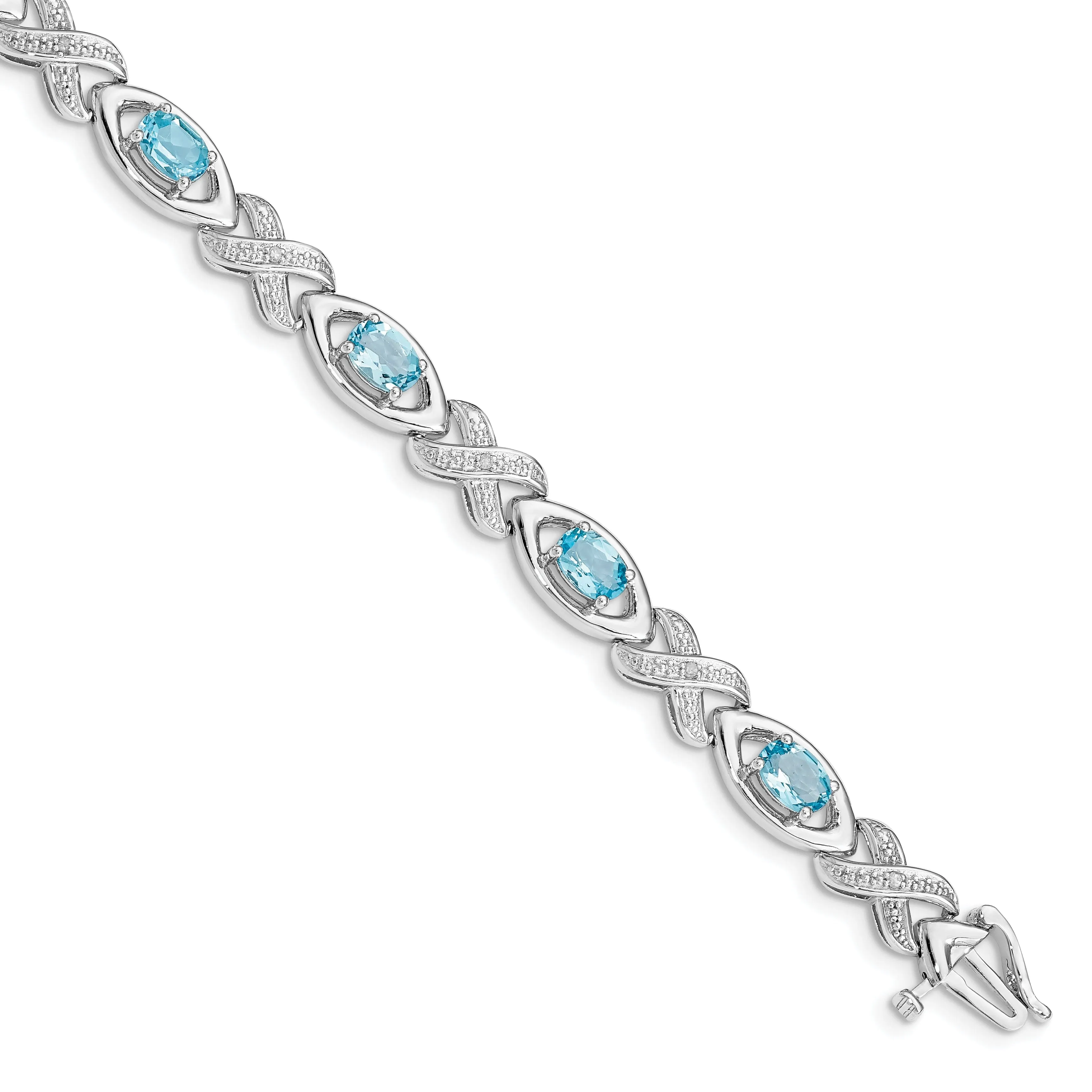 Silver Diamond Blue Topaz Gemstone Bracelet