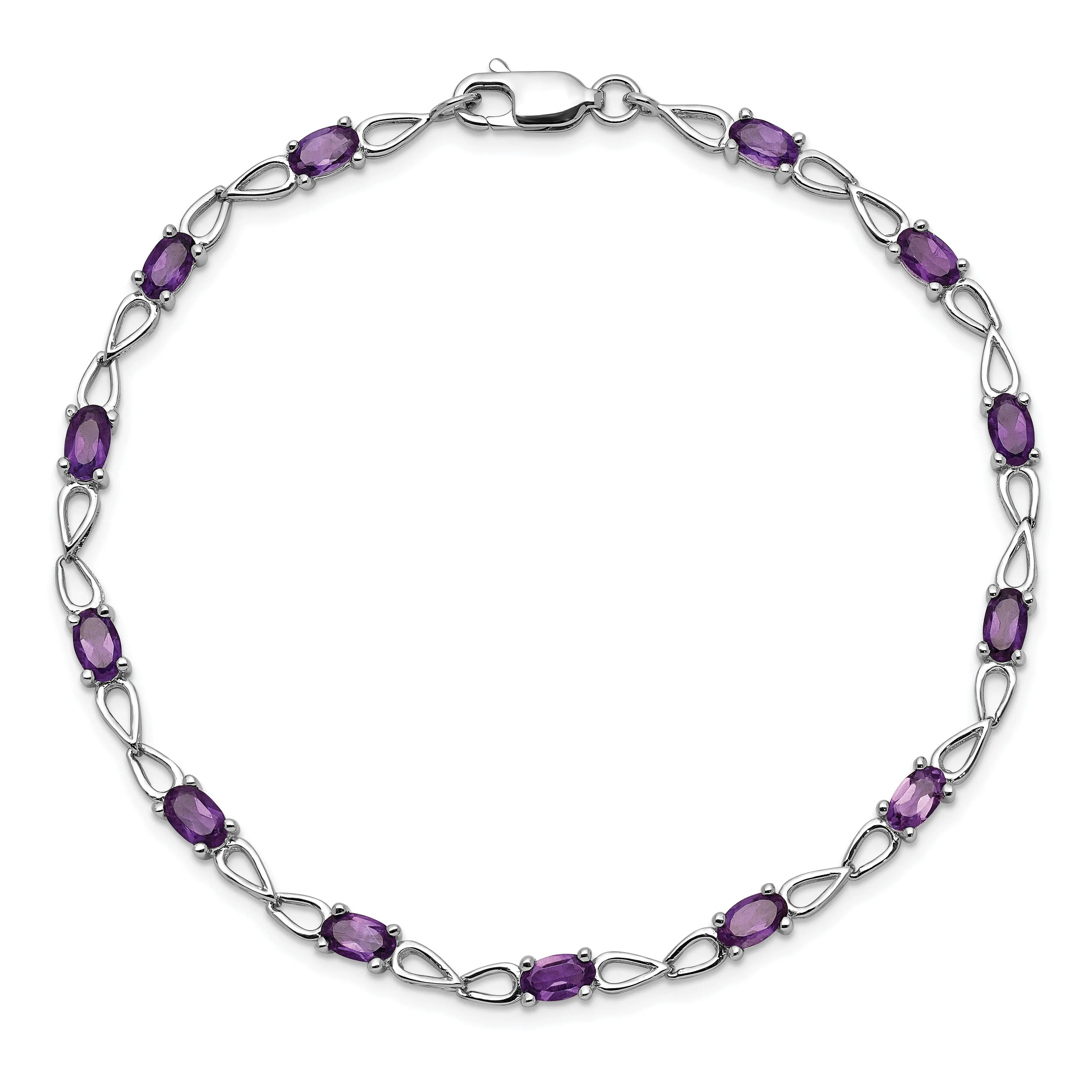 Silver Oval Cut Genuine Amethyst Bracelet