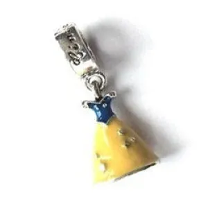 Silver Plated Yellow and Blue Enamel Fairytale Princess Dress Drop Charm