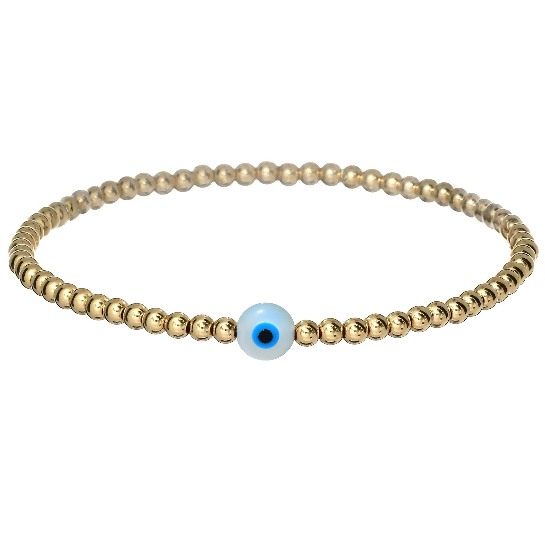 SINGLE EVIL EYE | Opal Charm and 14K Gold Filled Beads Bracelet - Small