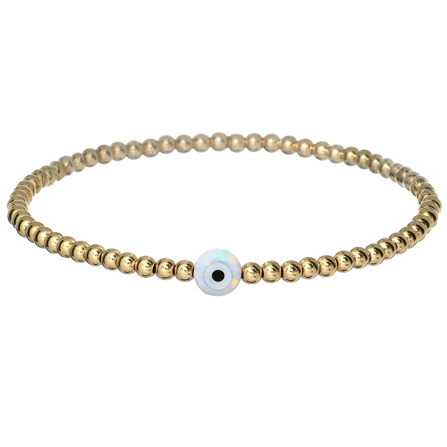 SINGLE EVIL EYE | Opal Charm and 14K Gold Filled Beads Bracelet - Small