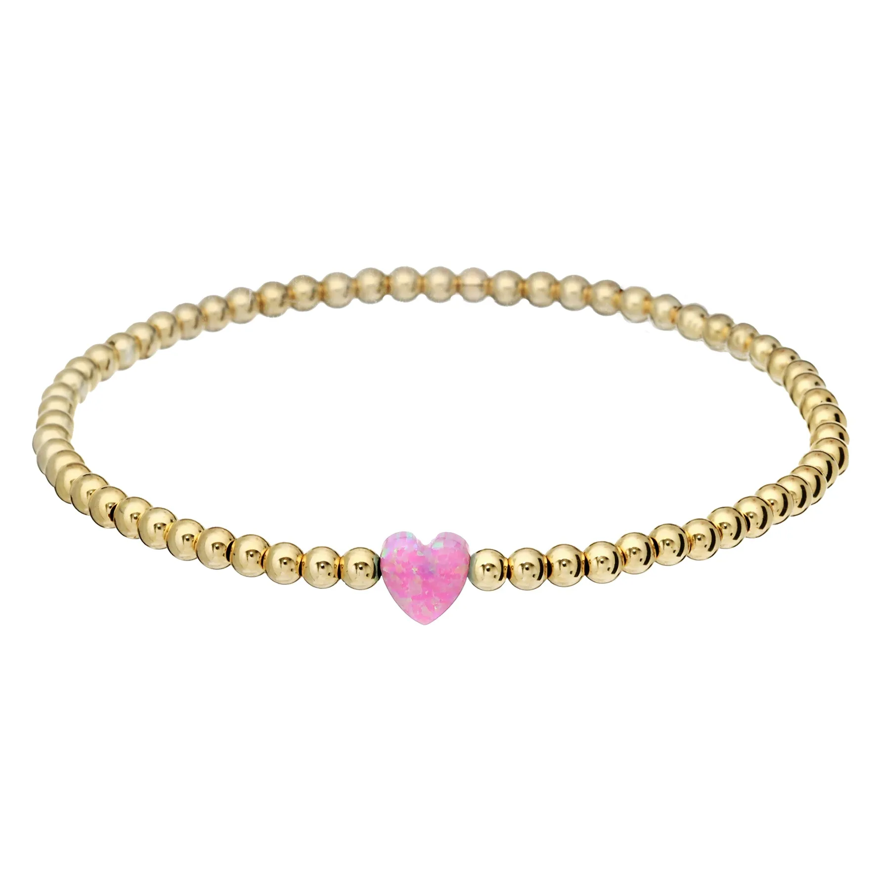 SINGLE HEART | Opal Charm and 14K Gold Filled Beads Bracelet - Medium