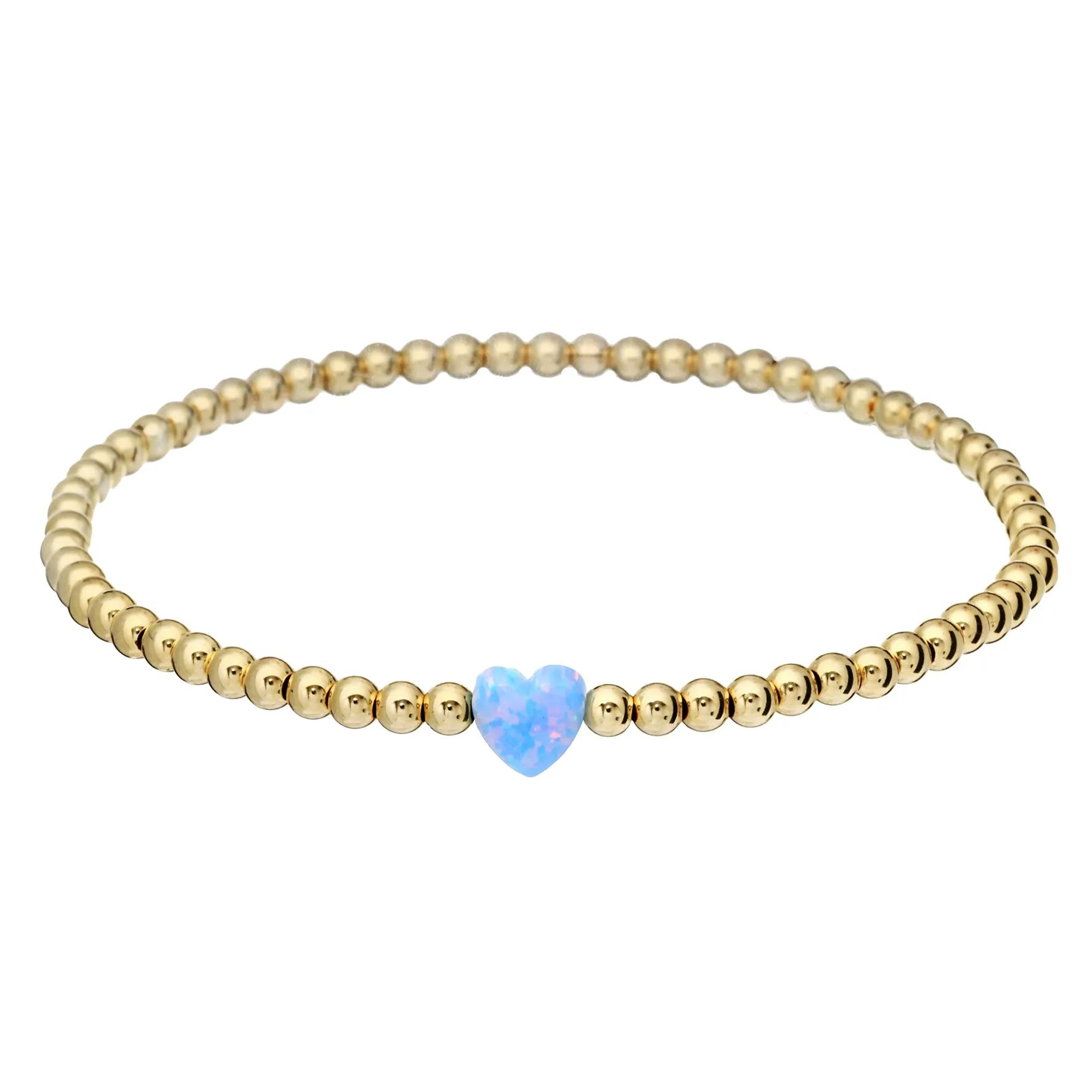 SINGLE HEART | Opal Charm and 14K Gold Filled Beads Bracelet - Medium