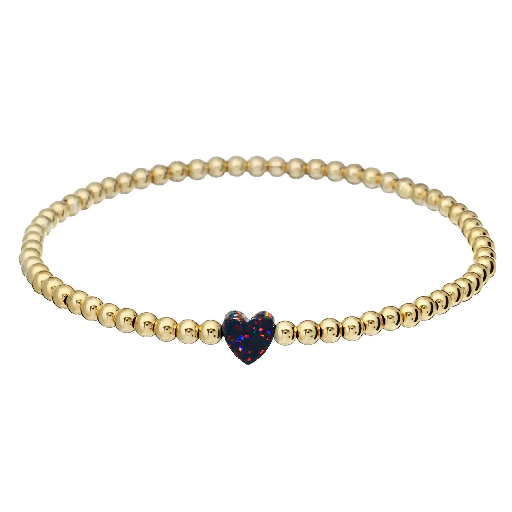 SINGLE HEART | Opal Charm and 14K Gold Filled Beads Bracelet - Medium