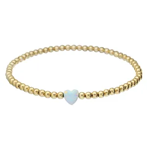 SINGLE HEART | Opal Charm and 14K Gold Filled Beads Bracelet - Medium