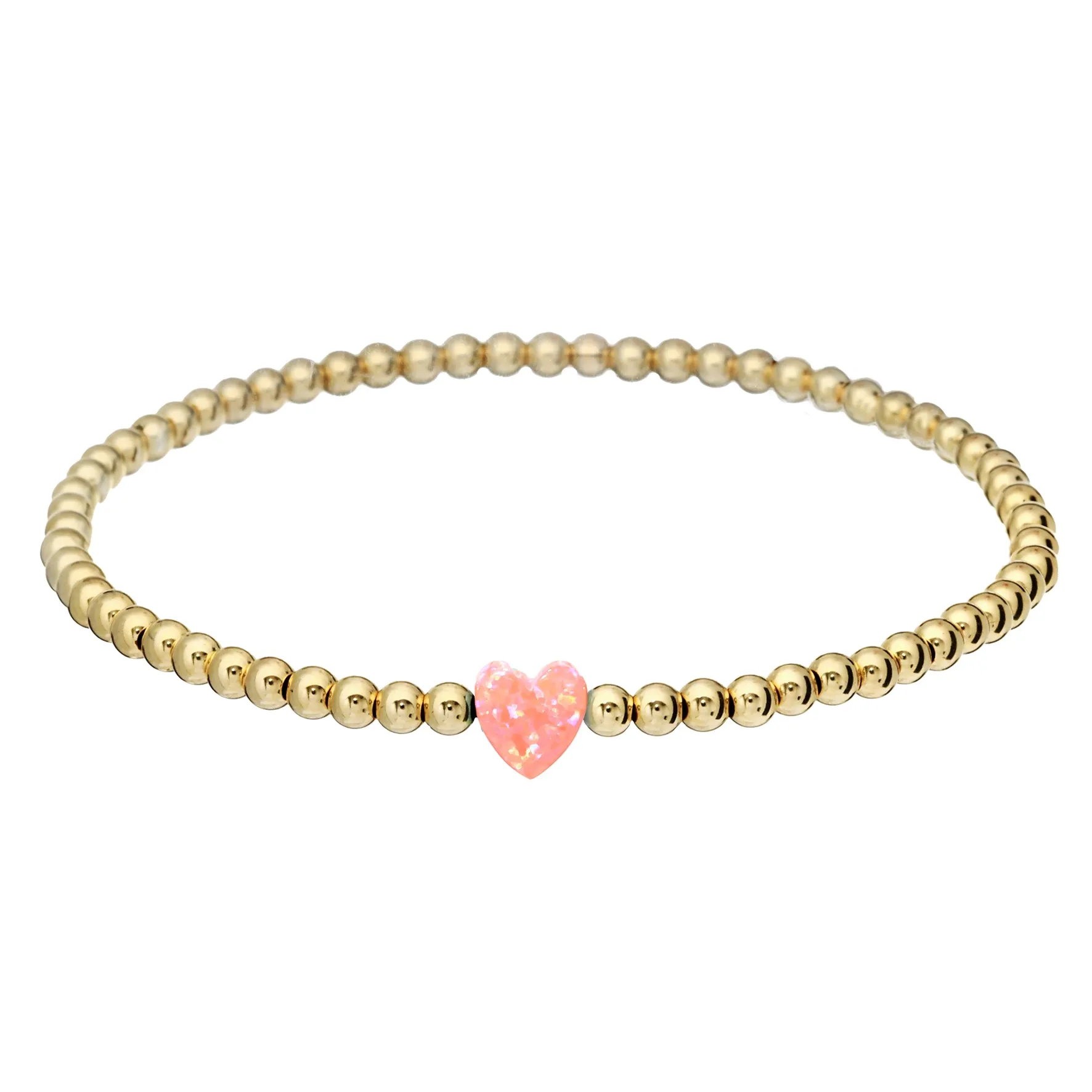 SINGLE HEART | Opal Charm and 14K Gold Filled Beads Bracelet - Medium