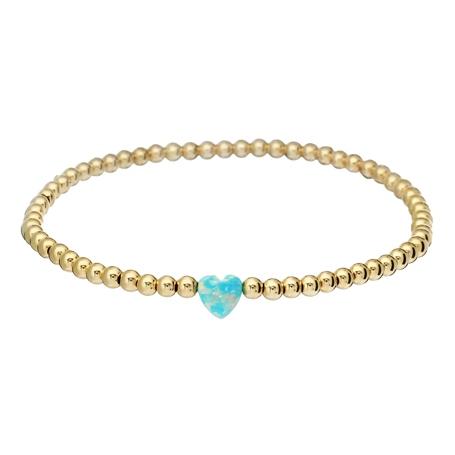 SINGLE HEART | Opal Charm and 14K Gold Filled Beads Bracelet - Medium