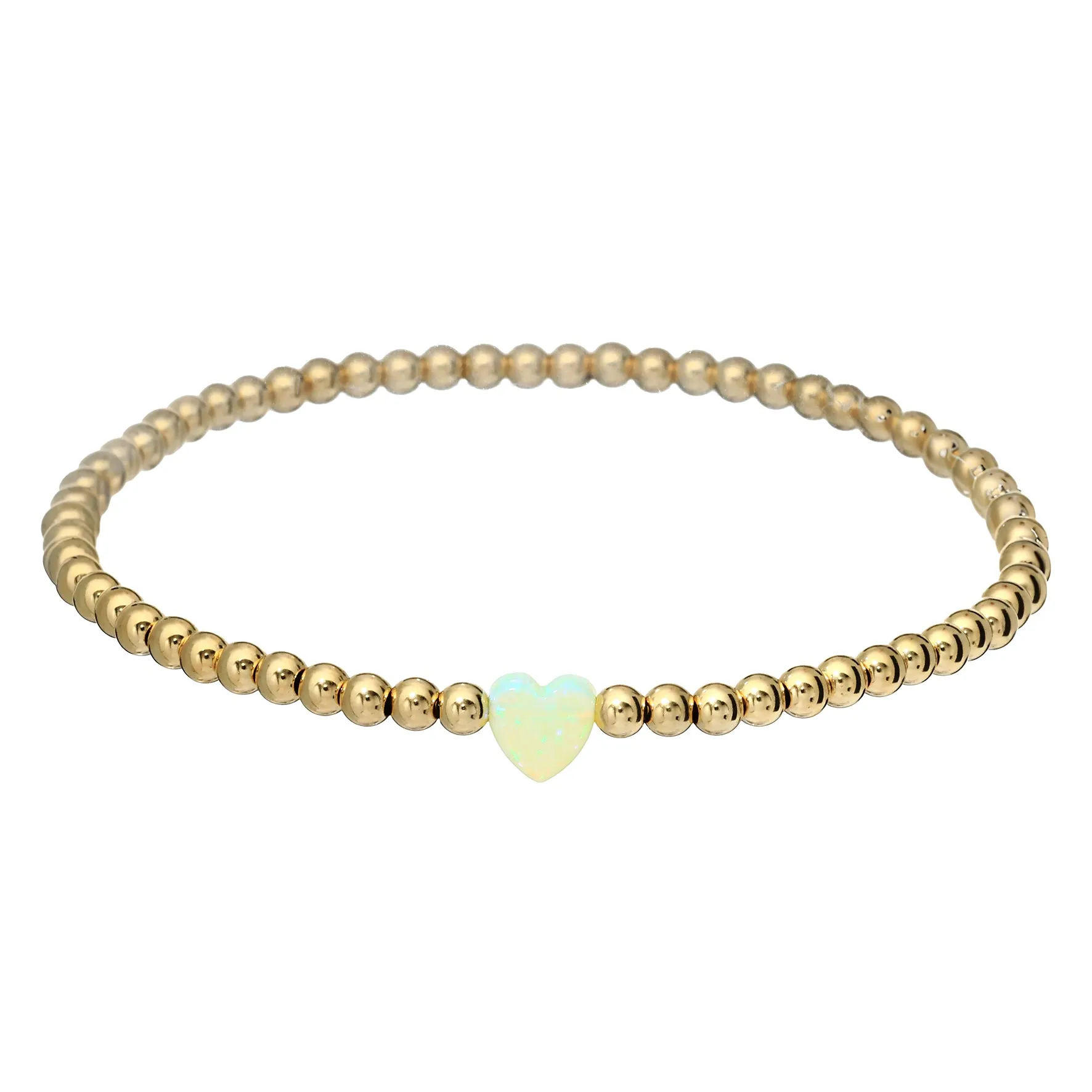 SINGLE HEART | Opal Charm and 14K Gold Filled Beads Bracelet - Medium
