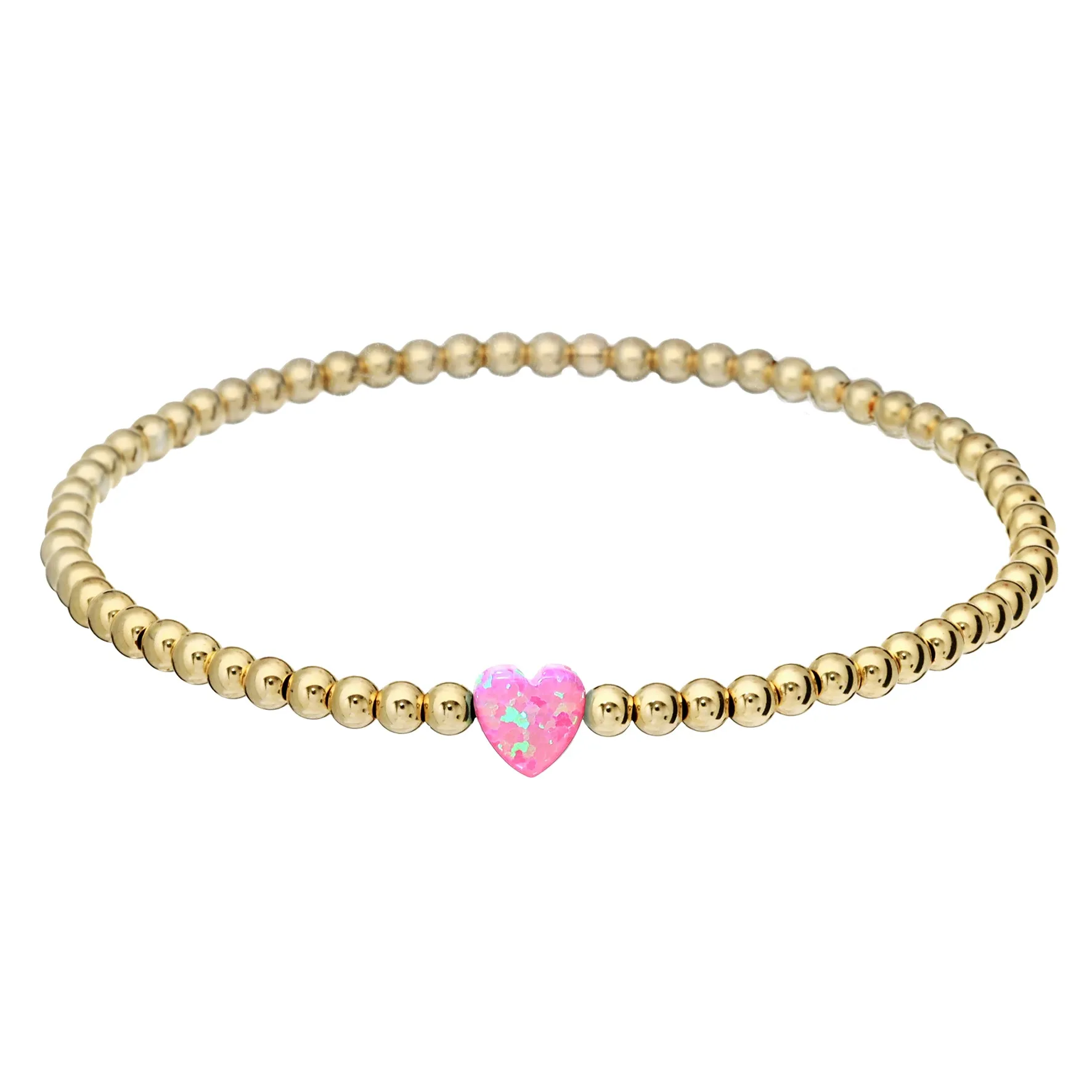SINGLE HEART | Opal Charm and 14K Gold Filled Beads Bracelet - Medium