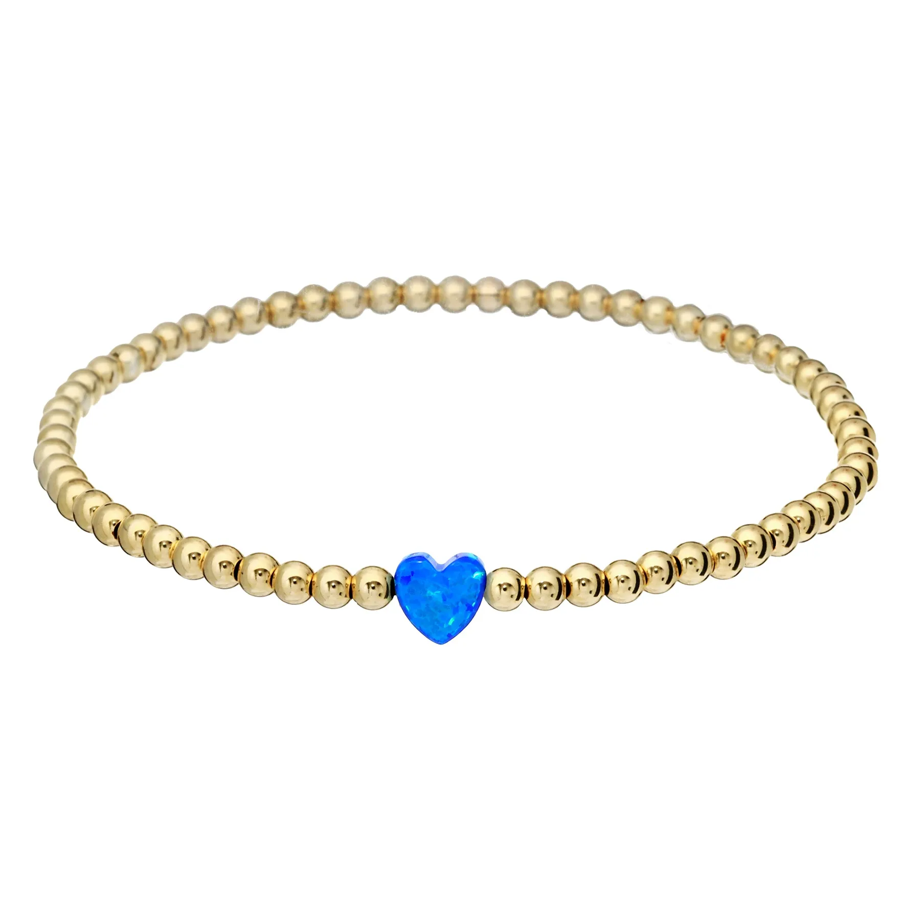 SINGLE HEART | Opal Charm and 14K Gold Filled Beads Bracelet - Medium