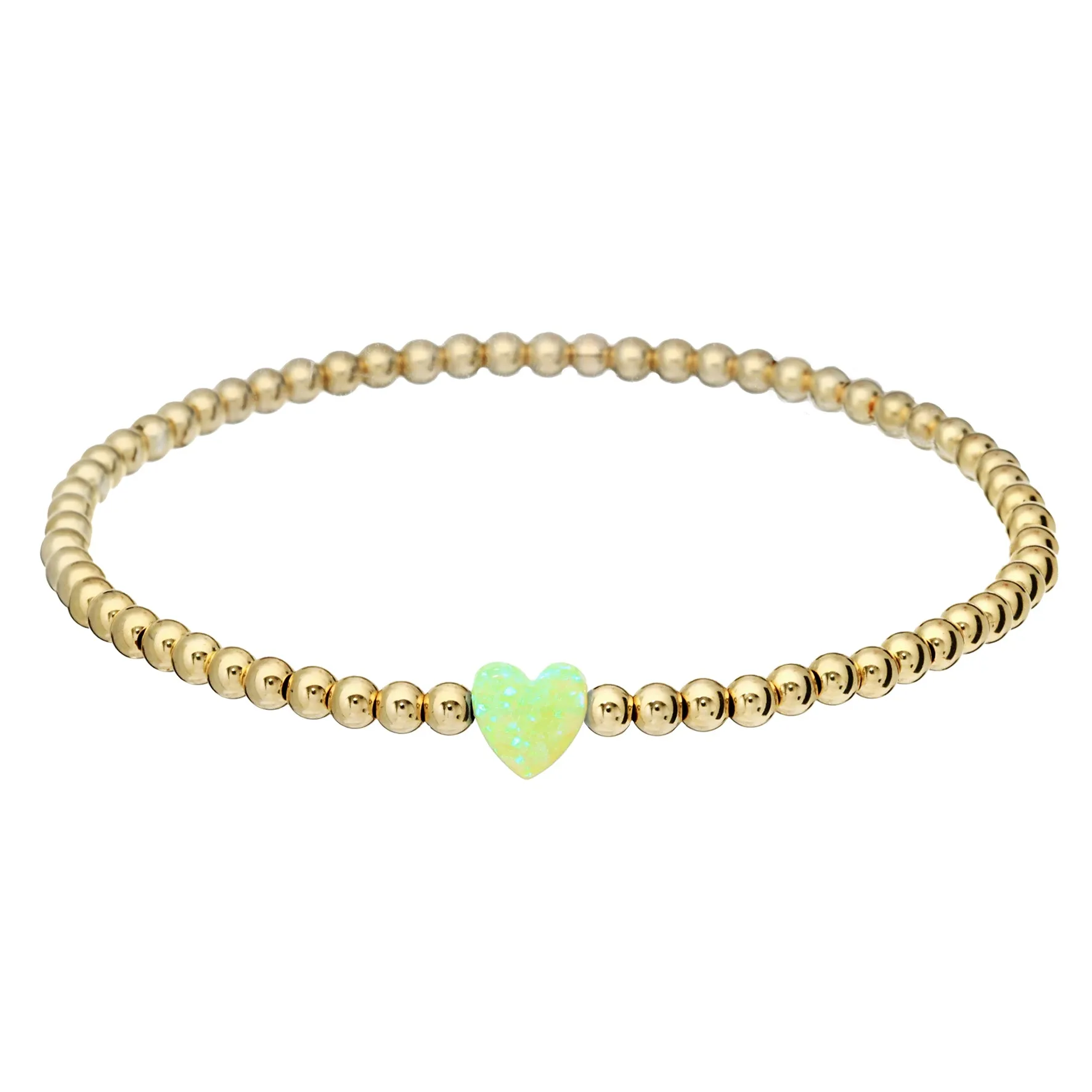 SINGLE HEART | Opal Charm and 14K Gold Filled Beads Bracelet - Medium